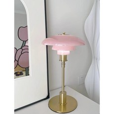 華燈惠 PH3 丹麥中古設計師檯燈 後現代風格客廳臥室書房裝潢燈, 小號銅色+粉色燈罩,不帶燈泡