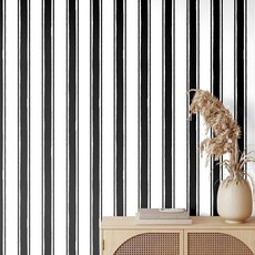 Affrolling Striped Peel and Stick Wallpaper Watercolor Stripe Self Adhesive Decal for Bedroom Cabi, 블랙