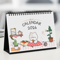 스티커에오 와냥 2026년 캐릭터 데스크 캘린더 탁상달력 A5 사이즈, 1개, 화이트