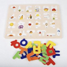 한글 자음모음 나무퍼즐 우리말 배우기 글자모형 교구, 1개