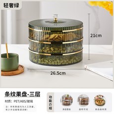 多層條紋水果盤 - 家用客廳茶幾糖果零食收納盒, 輕奢綠三層【水晶頂珠】, 1個