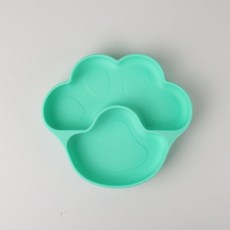 可愛熊掌造型硅膠兒童餐盤 分隔吸盤設計 寶寶不易打翻餐具, 青色餐盤, 1個