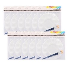 Angels Craft 12팩 플라스틱 원형 팔레트 페인트 트레이 페인팅 브러시 3개 세트 17cm(6.7인치) 학교 프로젝트 및 페인팅 공예에 적합, Angels Craft 12팩 플라스틱 원형 팔레트 페