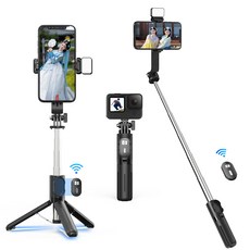 NICESUN 미니 블루투스 휴대폰 삼각대 스마트폰/카메라/고프로 삼각대 셀카봉 71cm P06, 블랙, 1개