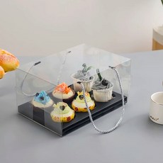 투명 머핀상자 컵케이크 일반 흰색 6구 손잡이 박스 포장 4구, I. 블랙 일반 6팩, D. 10세트 리본 스타일