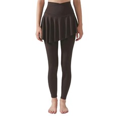 ECUPPER 여성 하이웨스트 요가 무용 댄스 일체형 투인원 9부 스커트 레깅스