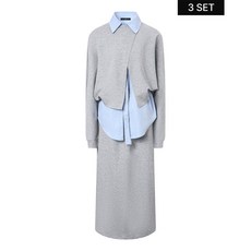 [나인식스뉴욕.] 민소매 셔츠 맨투맨 레이어드 스커트 셋업 (NP3OW006L0)