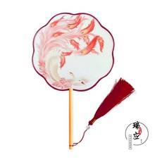 古風扇子 中國風團扇 半透明長柄 舞蹈扇 漢服攝影配飾 宮廷風禮品扇子, 瑞應八瓣, 1個