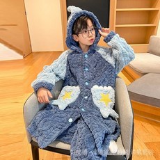 高品質兒童睡袍男孩珊瑚絨冬季2024加絨加厚睡衣保暖青少年男童浴袍 8IVD