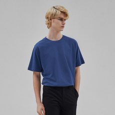 標準版型圓領短袖T恤, 藍色+藍色+藍色+藍色