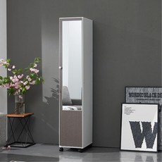 거울달린 드래스룸 도어선반장 잡화수납 키큰 옷방가구 C1031, 화이트고정형