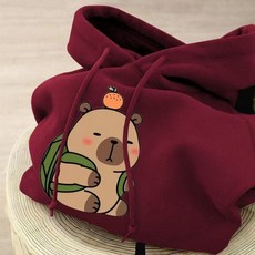 女童毛衣 秋冬上新金絲熊卡皮巴拉酒紅色兒童男女連帽衛衣新款秋冬寬鬆外套上衣潮