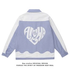 Dee studios중립 바람 학생 거즈 카드 스티칭 러브 코트 남녀 봄 커플 느슨한 재킷 조수