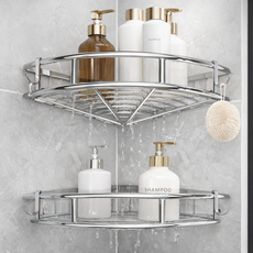 마더리빙 코너형 스테인리스 무타공 욕실선반, 실버, 2개