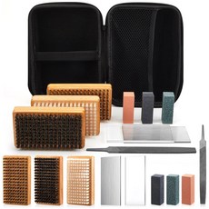 10개 스키 및 스노보드 왁스 키트에는 황동 말털 나일론 브러시 스테인리스 스틸 스크레이퍼 아크릴 플랫 파일 구미 스톤 3개 캐리백 1개가 포함되어 있습니다, 1개