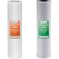 침전물 및 탄소 블록 카트리지가 포함된 iSpring F4WGB22B 4.5인치 x 20인치 2단계 전체 가정용 정수 필터 교체 팩 세트 WGB22B 흰색에 맞습니다, 1 Sediment + 1 Carbon Block