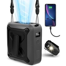 휴대용 허리 팬 클립 온 벨트 언더 셔츠 아래 LED 디스플레이 및 손전등 포함 8000mAh 배터리 전원 충전식 5단 속도 14600RPM 개인용 냉각 팬 건설 창고, 01Dark Black