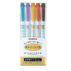 마일드라이너 형광펜, 버밀리온,스모크블루,자주,골든오렌지,브라운, 5개