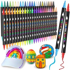 Jr.White JR.WHITE 48가지 색상 듀얼 팁 아크릴 페인트 마커 브러시 팁과 파인 팁이 있는 펜 컬러링 북 락 페인팅 목재 캔버스 세라믹 원단 돌 부활절 달걀 DIY, 48 colors