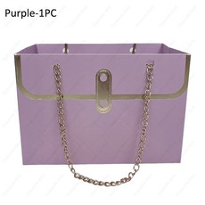 종이 핸드백 꽃다발 데이 크리 휴대용 가방 발렌타인 티브 토트 파티 상자 어머니의 포장 에이 생일 선물, 15x10x10.5cm, Purple1PC