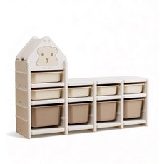 玩長趣 兒童玩具收納架 寶寶書架 儲物櫃, 小熊收納架（組合三）(附收納盒), 3層