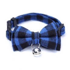 레어지니마켓 고양이 목걸이 방울리본 체크패턴 사이즈조절가능, 1개, 블루체크