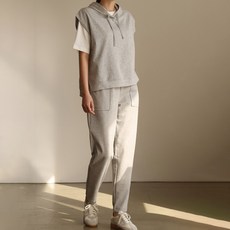 [써니11] 캡소매 후드조끼 팬츠세트