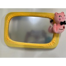 蘇霏小舖 寶寶觀察鏡 超大廣角360度可調 黃框粉貓咪鏡套 汽車後座嬰兒輔助鏡 雙綁帶穩固, 1個, 黃框+粉貓咪鏡套(無鏡子)