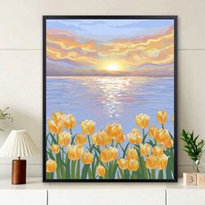 실십자수 꽃 프린트 십자수, 30x40, 프리미엄 외부 프레임 4색선택 기본블랙, r0097 튤립