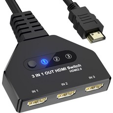 HDMI 스위치 3 in 1 Out 4K@30Hz 스플리터 3포트 스위처로 풀 HD 1080P 3D 지원 Roku Fire TV Stick HDTV PS4PS5 Xbox One, 4K@60Hz