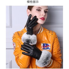 老兵牛仔 綿羊皮兔毛保暖觸控手套