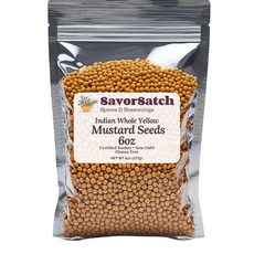 SavorSatch 옐로우 머스타드 씨앗 - 170.1g(6온스) 재밀봉 가능한 파우치 | 인도 머스타드 씨앗 코셔 인증 GMO 프리 피클링 요리 향신료 블렌드 및 인