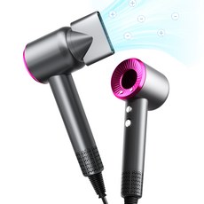 HOOYS 음이온 헤어 드라이기 가정용 저소음 드라이어 여행용 초경량 드라이기 초고속 브러시리스 모터 풍량 온도 3단 조절, 그레이-퍼플, T6