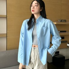 투니스 여성 심플 단색 스트라이프 긴소매 셔츠