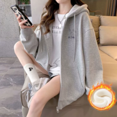 NUNUHANA 여성 추동 캐주얼 루즈핏 기모 후드집업