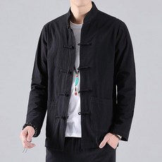 ORZQU 차이나 스타일 남성 린넨 셔츠 봄 가을 루즈핏 면마 긴팔 빈티지 개량한복 상의