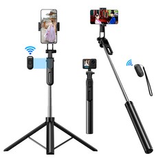 Coowin쿠윈 3in1 미니 블루투스 셀카봉 스마트폰/액션캠/카메라/고프로 호환 짐벌 삼각대+무선 리모컨, 블랙, 1개, Z01