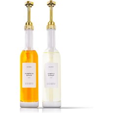 커피 바용 몰리몰리 시럽 디스펜서 350ml 펌프 유리 병 w. 펌프스 간단한 라벨 2개 세트 골드, Gold, 350ml, Set of 2