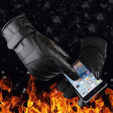 오토바이장갑 등산장갑 가죽 양털장갑 스마트폰장갑, 블랙