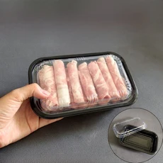 쇠고기와 조각을 위한 일회용 두꺼운 플라스틱 식품 포장 상자 사각형 검정색 바닥, 09 8515 (버클로 분할 250g) 20세트