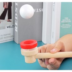 Fittest 木製吹球器 蒙特梭利吹氣球 懸浮球感統訓練玩具 吹球魔術, 紅, 1個