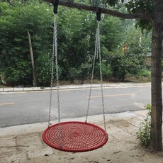 스윙그네 원형그네 야외놀이터 무지개 정원 흔들의자 유치원 행잉 로프 해먹 체어, 레드 100cm