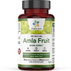 Organic Aura Amla 캡슐 2100mg -150개. 자연적으로 면역력을 높이고 풍부한 비타민 C 보충제. 면역력 피부 광채 항산화 물질을 위한 천연 비타민 C., Organic Aura Amla 캡슐 2100mg -1, 150, 1개