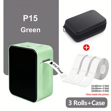 미니 라벨 프린터 휴대용 열전사 접착 용지 잉크리스 스티커 이름표 라벨러, [06] Green 3Rolls Case, 6. Green 3Rolls Case
