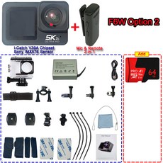 액션 카메라 F6W 무선 마이크 5K 4K60FPS 48MP 2 2" 터치 LCD EIS 듀얼 스크린 Wi-Fi 170D 방수 30M 8X 줌 스포츠, Option Add Wired Mic, F6W Option 2