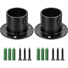 SDTC Tech 1-1/4인치 플랜지 로드 홀더 실린더형 스테인리스 스틸 샤워 폴 엔드 지지대 브라켓 옷장 소켓 고정 나사 포함 욕실 옷장 세탁실용 무광 블랙, 1-1/4인치 - 검정색