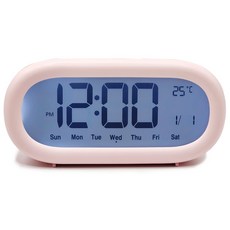 윙고 탁상시계 무소음 건전지 무선 미니알람시계 심플디자인, 핑크