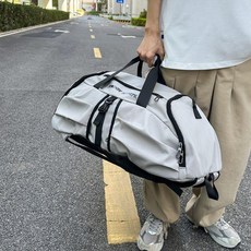 臺灣出貨 籃球包男訓練包獨立鞋倉雙肩揹包大容量收納便攜旅行袋短途旅遊包, 米白色標準版【不防水不妨盜】,無徽章無掛件, 1個