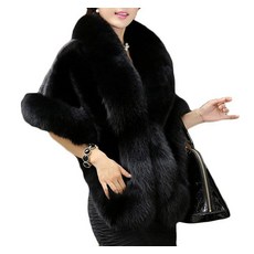 Old Dlrd 여성용 겨울 인조 모피 코트 웨딩 신부 망토 케이프 숄 이브닝 파티용 블랙.