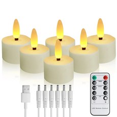 타이머 리모컨이 있는 충전식 무불꽃 티라이트 USB 충전 케이블이 있는 LED 티라이트 크리스마스 전기 양, 04 6 Pcs